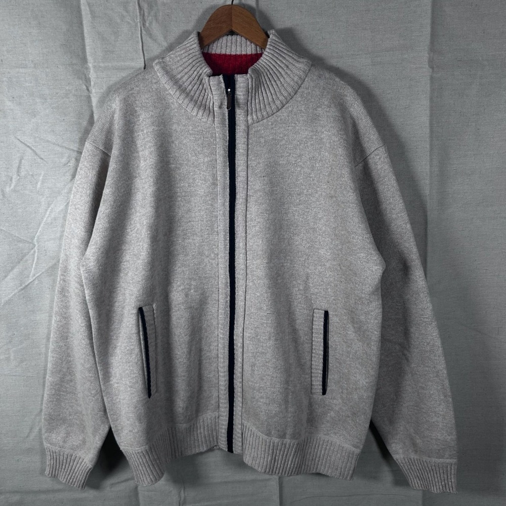 Yeokou Mens XXL Cashmere‎ Wool Blend Full Zip Fleece Lined Sweater Oatmeal Tan
